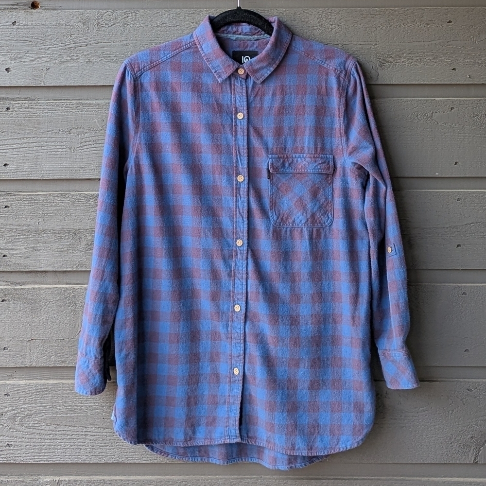 Tentree 100% Organic Cotton Plaid Flannel Long Sleeve Shirt Size Medium Blue Red